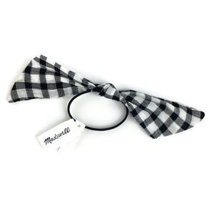 Madewell Gingham Print Bow Hair Tie in Black/White